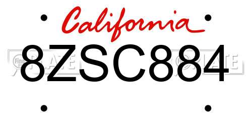 8ZSC884 California License Plate