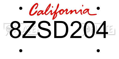 8ZSD204 California License Plate