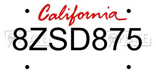 8ZSD875 California License Plate