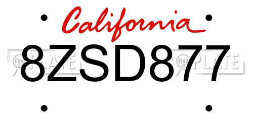 8ZSD877 California License Plate