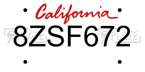 8ZSF672 California License Plate