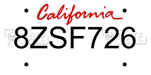 8ZSF726 California License Plate