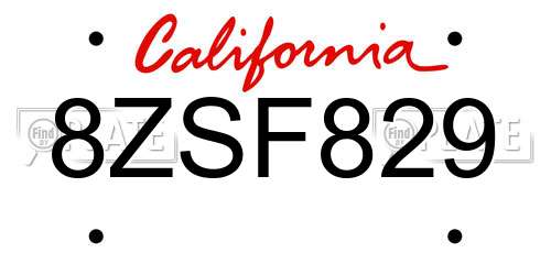 8ZSF829 California License Plate