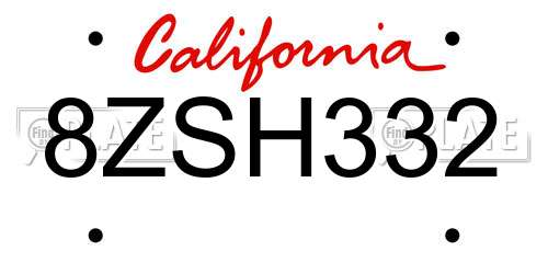 8ZSH332 California License Plate