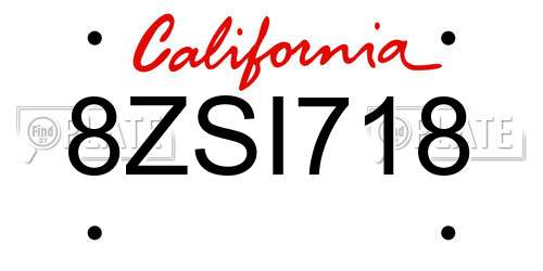 8ZSI718 California License Plate