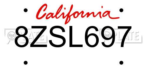 8ZSL697 California License Plate