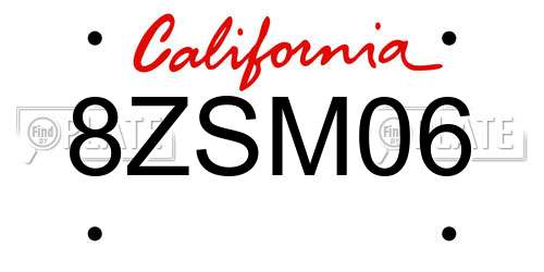 8ZSM06 California License Plate