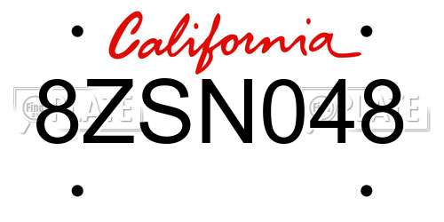 8ZSN048 California License Plate