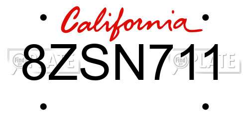 8ZSN711 California License Plate