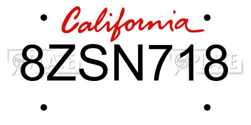 8ZSN718 California License Plate