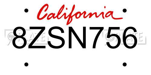 8ZSN756 California License Plate