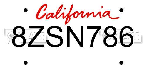 8ZSN786 California License Plate