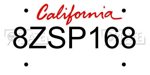 8ZSP168 California License Plate