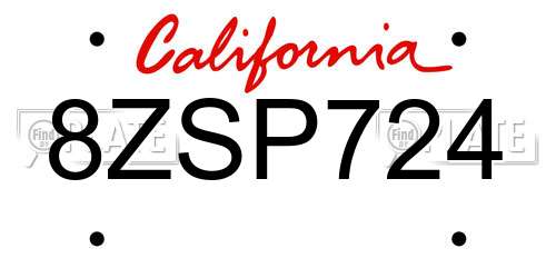 8ZSP724 California License Plate