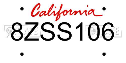 8ZSS106 California License Plate