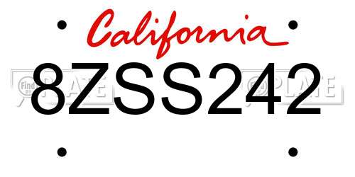 8ZSS242 California License Plate