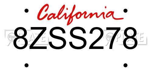 8ZSS278 California License Plate