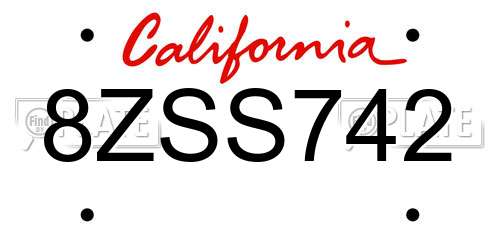 8ZSS742 California License Plate