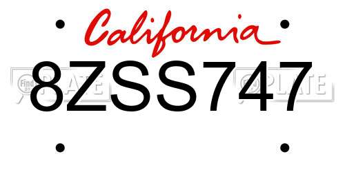 8ZSS747 California License Plate