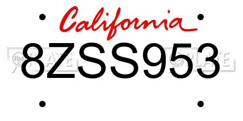 8ZSS953 California License Plate