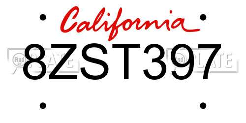 8ZST397 California License Plate