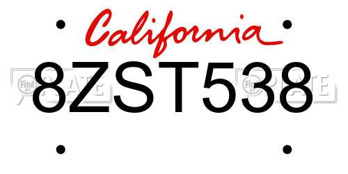 8ZST538 California License Plate