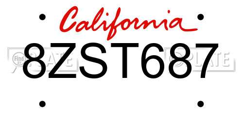 8ZST687 California License Plate