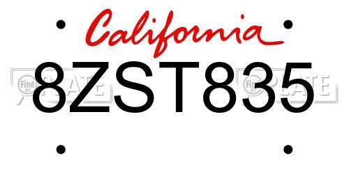 8ZST835 California License Plate