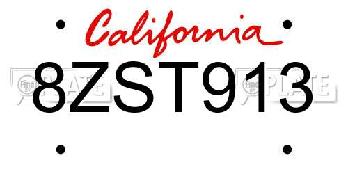 8ZST913 California License Plate