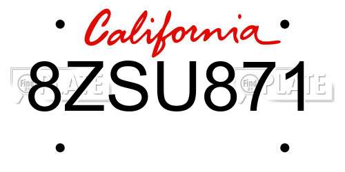 8ZSU871 California License Plate