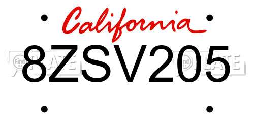 8ZSV205 California License Plate