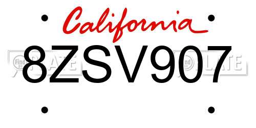 8ZSV907 California License Plate