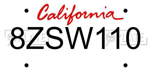 8ZSW110 California License Plate
