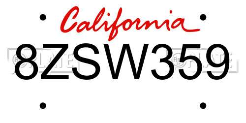 8ZSW359 California License Plate