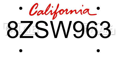 8ZSW963 California License Plate