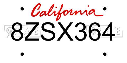 8ZSX364 California License Plate