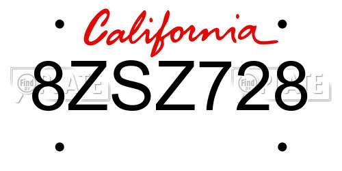 8ZSZ728 California License Plate
