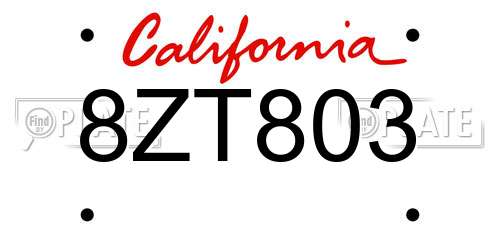 8ZT803 California License Plate