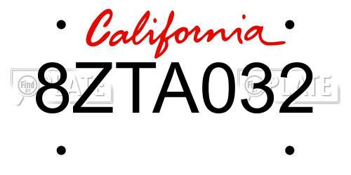 8ZTA032 California License Plate