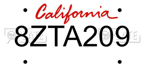 8ZTA209 California License Plate