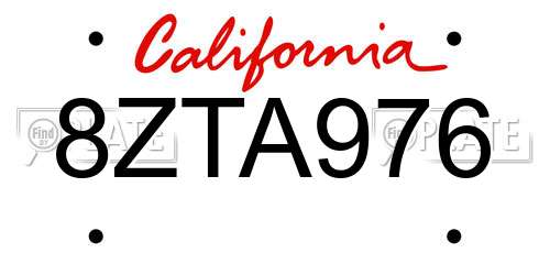 8ZTA976 California License Plate