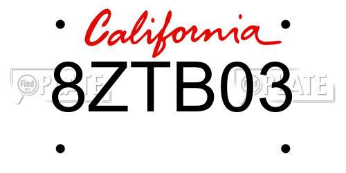 8ZTB03 California License Plate