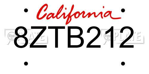 8ZTB212 California License Plate