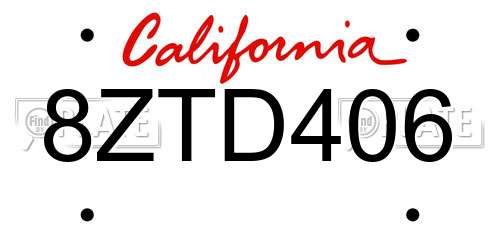 8ZTD406 California License Plate