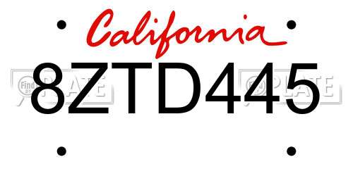 8ZTD445 California License Plate