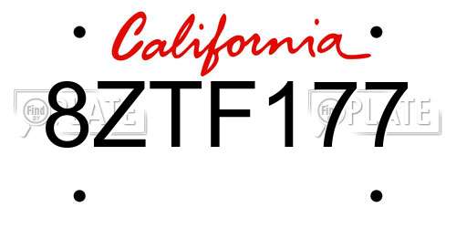 8ZTF177 California License Plate