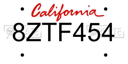 8ZTF454 California License Plate