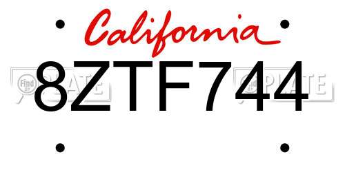 8ZTF744 California License Plate