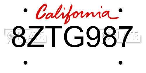 8ZTG987 California License Plate