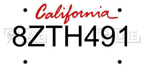 8ZTH491 California License Plate